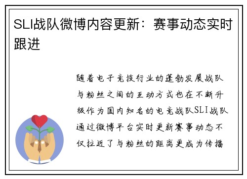 SLI战队微博内容更新：赛事动态实时跟进